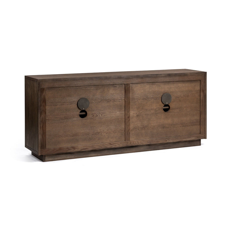 Classic Home Oakridge 4-door buffet cabinet in Havana Brown with wood grain finish and spacious storage compartments.