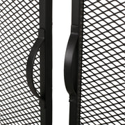 Noble House Samantha iron fireplace screen with a two-door design, featuring decorative black metal craftsmanship.