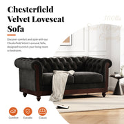 Chesterfield Loveseat Sofa, 2 Person Rolled Arm Upholstered Couch - R&R Furniture Gallery (Fountain Valley, CA)