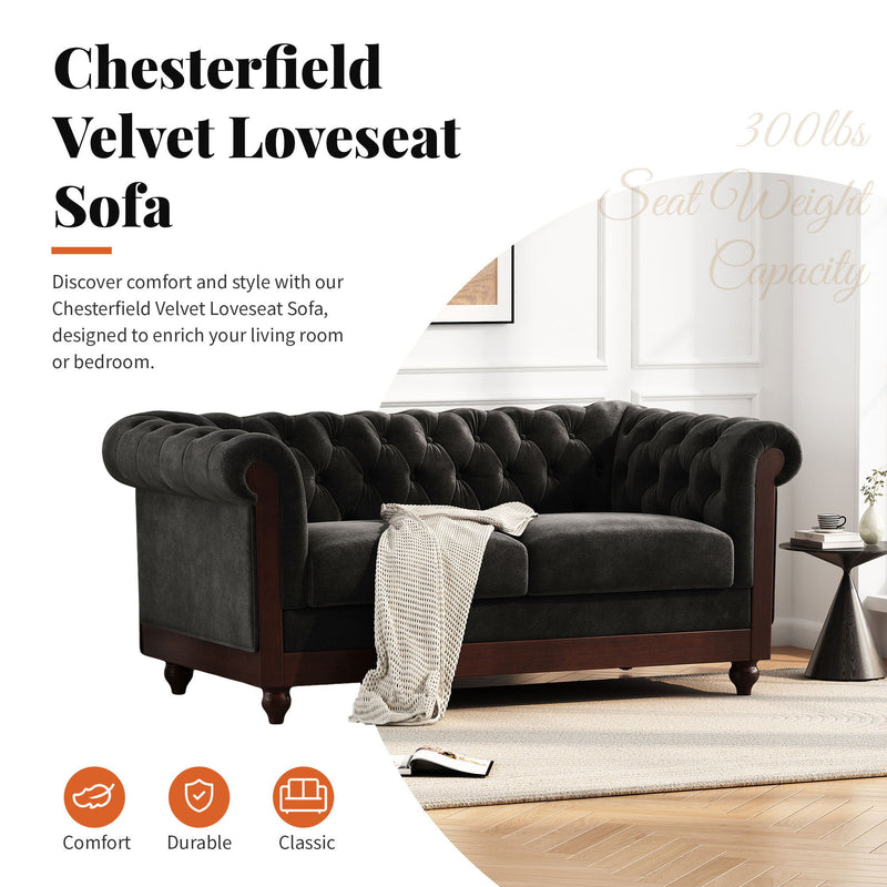 Chesterfield Loveseat Sofa, 2 Person Rolled Arm Upholstered Couch - R&R Furniture Gallery (Fountain Valley, CA)
