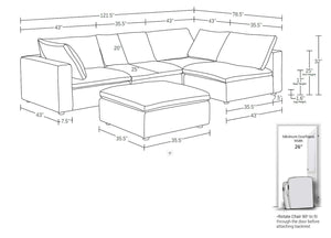 1100 - 5-Piece Right Arm Facing 3-Seat Sectional (Top-Grain Italian Leather)