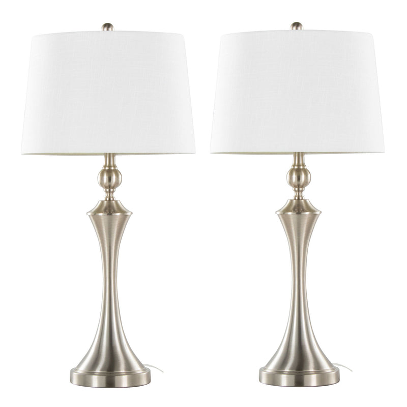 Set of two Lumi Source Flint contemporary table lamps with built-in USB ports, featuring sleek modern design and textured bases.