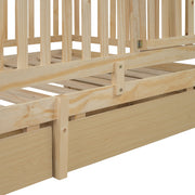 DreamHaus storage daybed with fence guardrails and two drawers, featuring a split design for floor bed and daybed use.