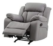 Glory Furniture comfortable rocking motion recliner with plush cushioning and wooden base, ideal for relaxing seating.