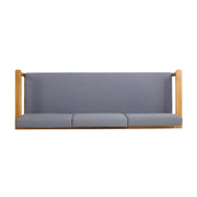 Dark gray outdoor 3-seater sofa with cushions and teak acacia wood frame by Noble House.