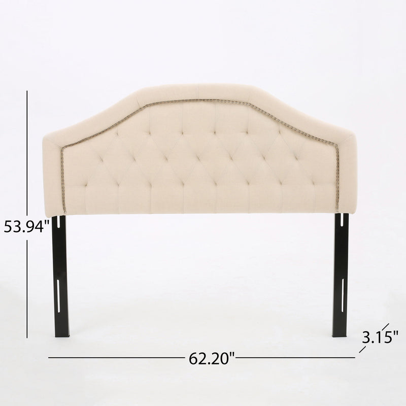 Queen & Full Size Headboard With Diamond Tufting And Nailhead Trim - Beige - R&R Furniture Gallery (Fountain Valley, CA)