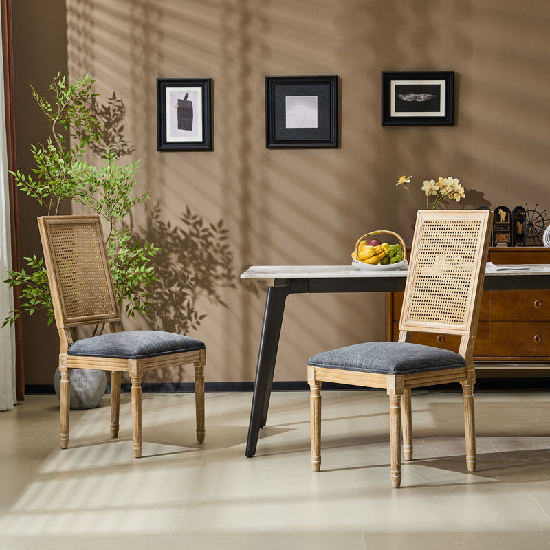 French Country Dining Chair With Rectangular Cane Backrest And Smooth Upholstered Seating - R&R Furniture Gallery (Fountain Valley, CA)
