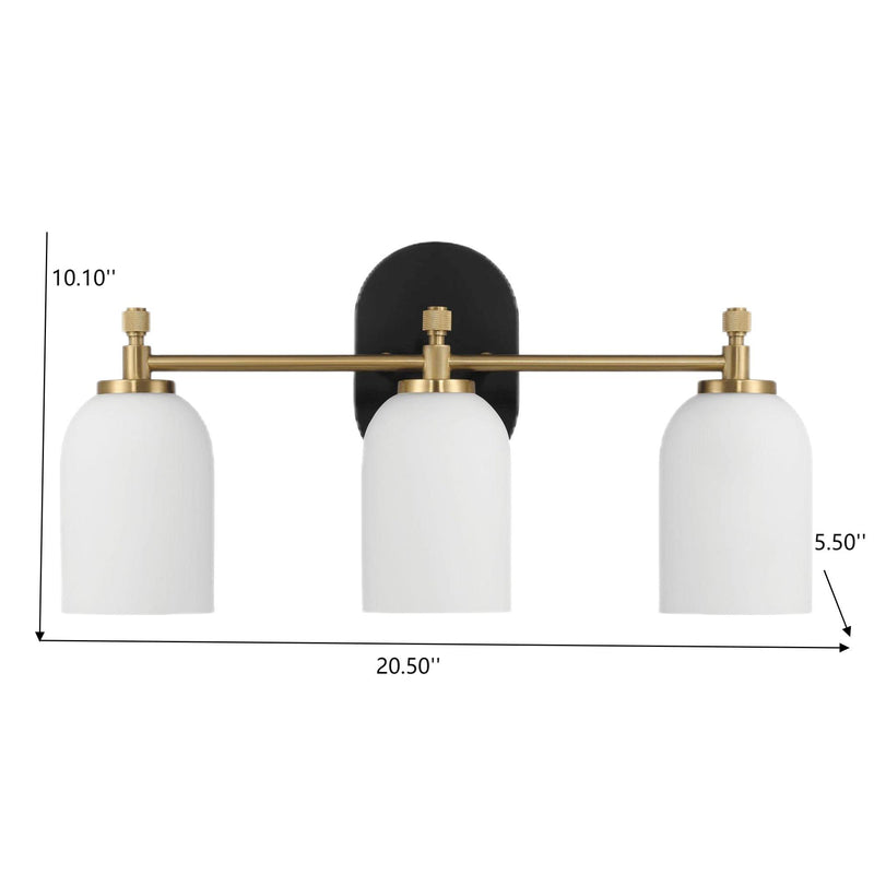 Meadows - 3 Lights Vanity Brush Bathroom Wall Light For Bathroom Over Mirror - Black / Gold / White - R&R Furniture Gallery (Fountain Valley, CA)