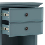 Handcrafted Amherst bedside table by Simpli-Home with a natural wood finish and simple design, perfect for bedroom storage.