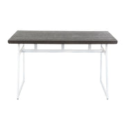 Lumi Source Geo industrial dining table with vintage white and espresso finish, featuring a sturdy wooden top and metal legs.