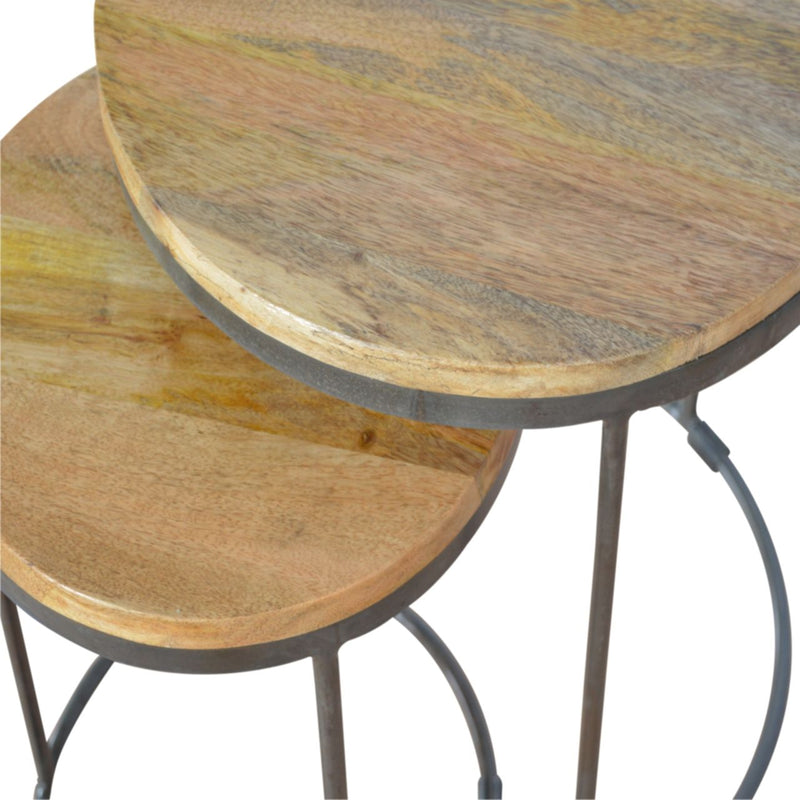 Round Stool Table With Iron Base (Set of 2) - Brown / Black - R&R Furniture Gallery (Fountain Valley, CA)