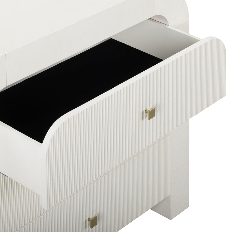 TOV Furniture Hump bedside chest with wood finish, two drawers and modern design for bedroom storage.