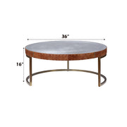 Tamas - 16" Coffee Table - Aluminum & Cocoa Top Grain Leather - R&R Furniture Gallery (Fountain Valley, CA)