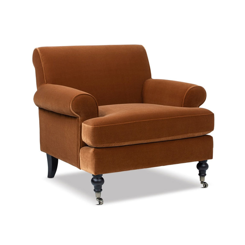 Jennifer Taylor Home Alana Lawson Accent Arm Chair with casters, showcasing a stylish arm chair with smooth rolling wheels.