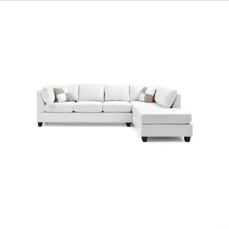 Glory Furniture Malone Comfort Sectional sofa with plush cushions and neutral fabric, shown in a modern living room setting.