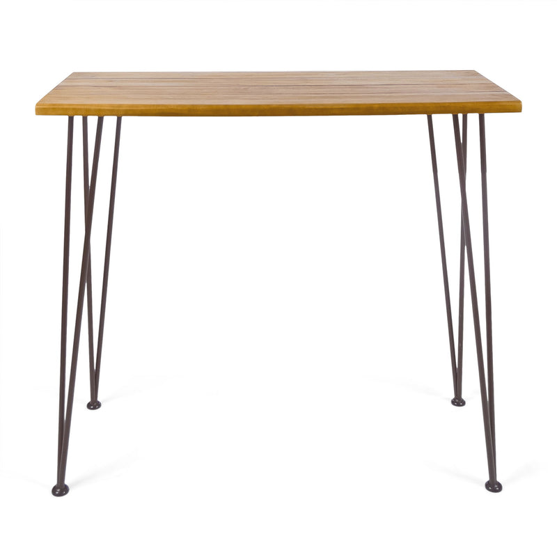 Outdoor Bar Table With Wood Tabletop And Iron Hairpin Legs - Black / Teak - R&R Furniture Gallery (Fountain Valley, CA)