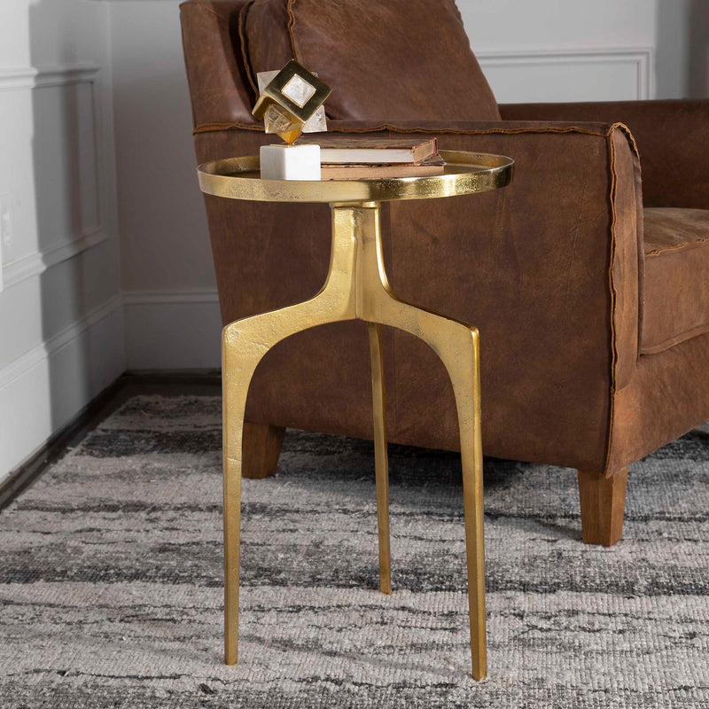 Uttermost Kenna accent table with wood top and metal base, modern design for living room or bedroom decor.