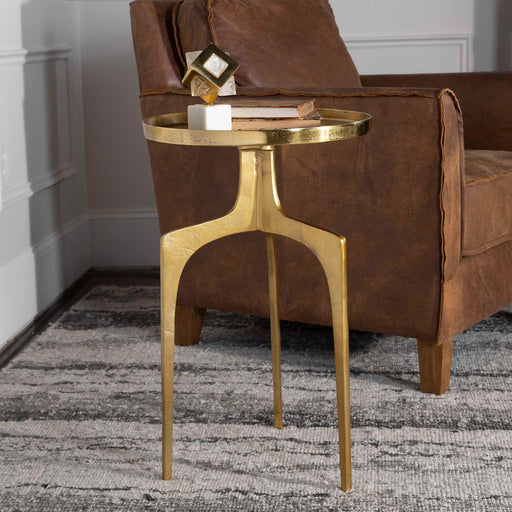 Uttermost Kenna accent table with wood top and metal base, modern design for living room or bedroom decor.