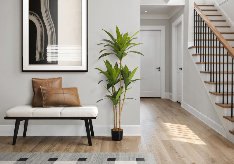 51" Tall, Artificial Plant, Dracaena Tree, Indoor, Faux, Fake, Floor, Greenery, Potted, Real Touch, Decorative - Green / Black - R&R Furniture Gallery (Fountain Valley, CA)