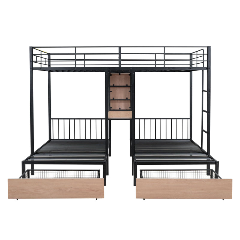 Triple Bunk Bed With Drawers, Multi-Functional Frame With Desks And Shelves In The Middle - R&R Furniture Gallery (Fountain Valley, CA)