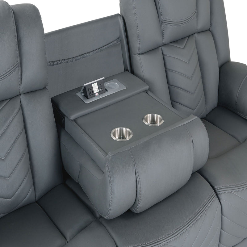 Raize - 10 Power Reclining Sofa With DDT, WC And LED - Gray - R&R Furniture Gallery (Fountain Valley, CA)