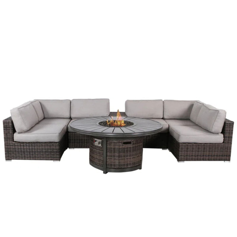 Rattan Patio Set With Comfortable Cushions And Fire Pit - R&R Furniture Gallery (Fountain Valley, CA)
