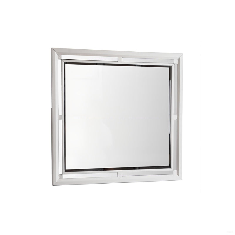 Silver Champagne Alana mirror by Glory Furniture featuring a sleek, modern design with a reflective glass surface.