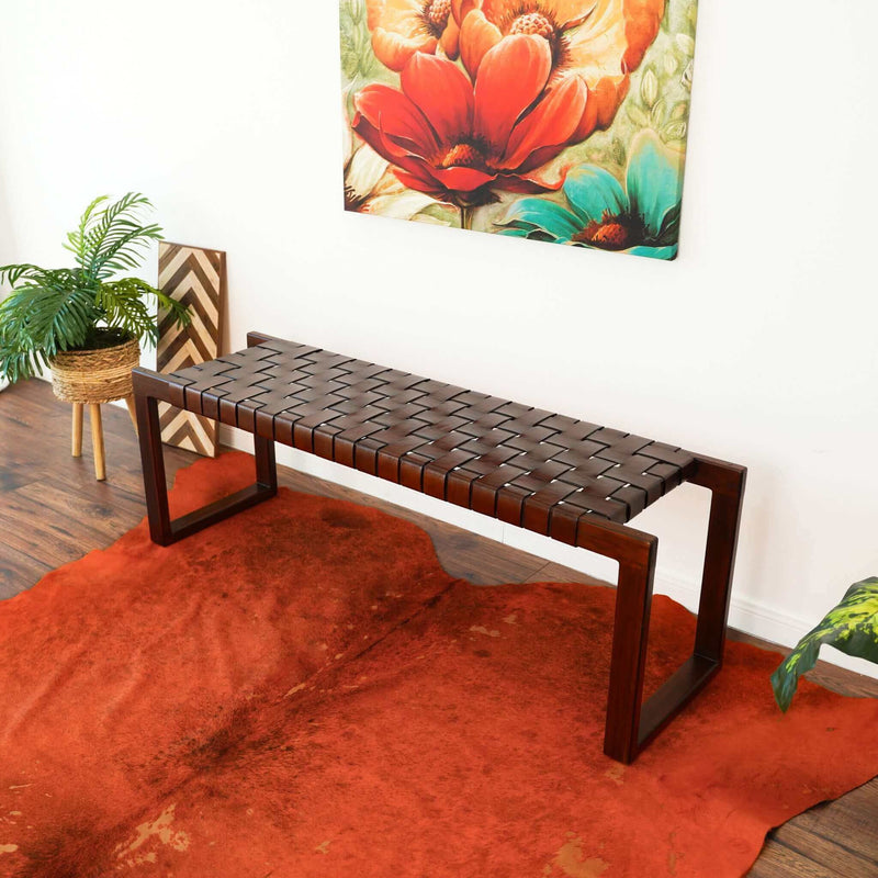 Christina - Bench - Cognac / Dark Brown / Tan - R&R Furniture Gallery (Fountain Valley, CA)