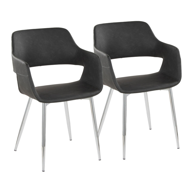 Pair of Lumi Source Margarite contemporary dining chairs with beige upholstered seats and sleek black metal legs.