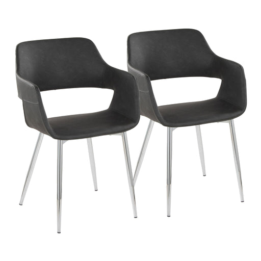 Pair of Lumi Source Margarite contemporary dining chairs with beige upholstered seats and sleek black metal legs.