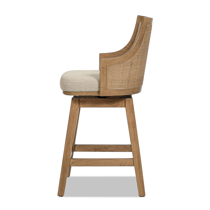 Bahama - Cane High Back Swivel Counter Stool With Recessed Arms Textured Weave - Taupe Beige - R&R Furniture Gallery (Fountain Valley, CA)