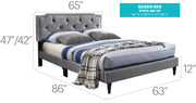 Upholstered button-tufted bed by Glory Furniture with cozy, plush fabric and elegant design for comfortable bedroom spaces.