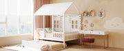DreamHaus house bed with twin size trundle and daybed, featuring a cozy wooden frame and playful house-shaped design.