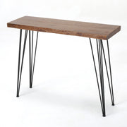 Modern industrial bar table by Noble House with metal hairpin legs and a natural wood veneer top.