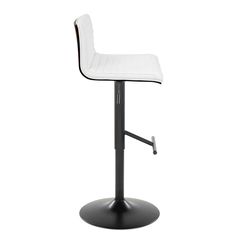 Lumi Source Mason contemporary adjustable barstools with swivel and straight T-footrest, set of 2, featuring modern design and wood accents.