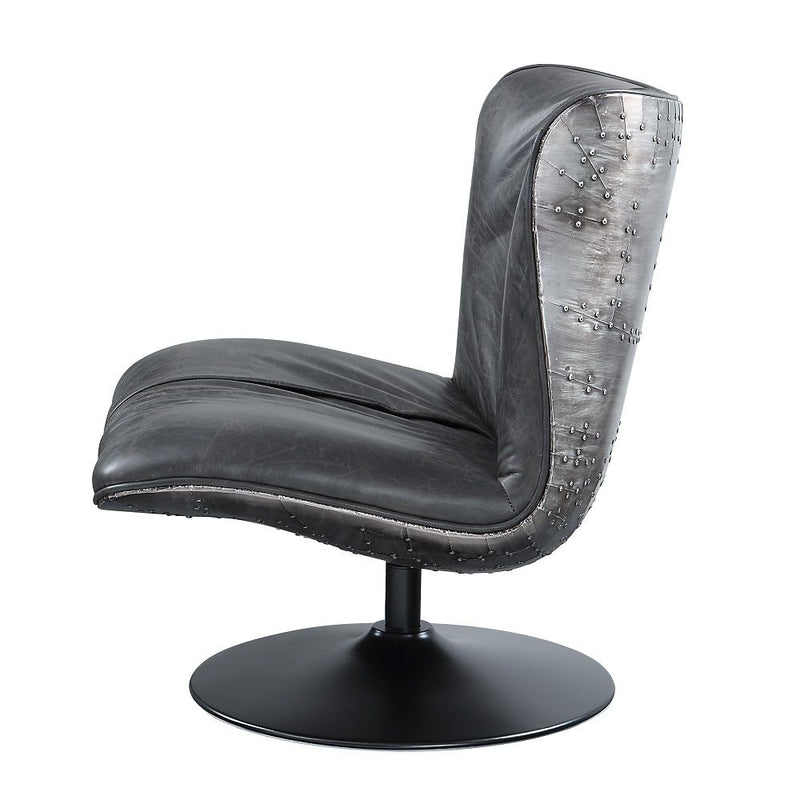 Piotr - Accent Chair With Swivel - Black Top Grain Leather - R&R Furniture Gallery (Fountain Valley, CA)