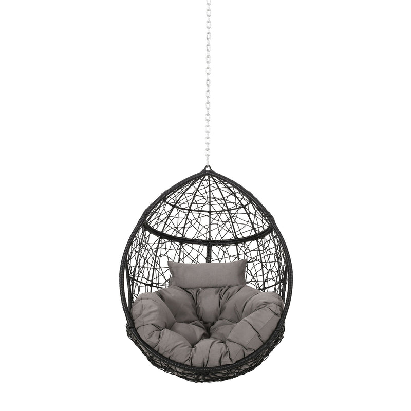 Noble House teardrop hanging chair with 8ft chain, cozy outdoor hammock seat with plush cushions and modern design.