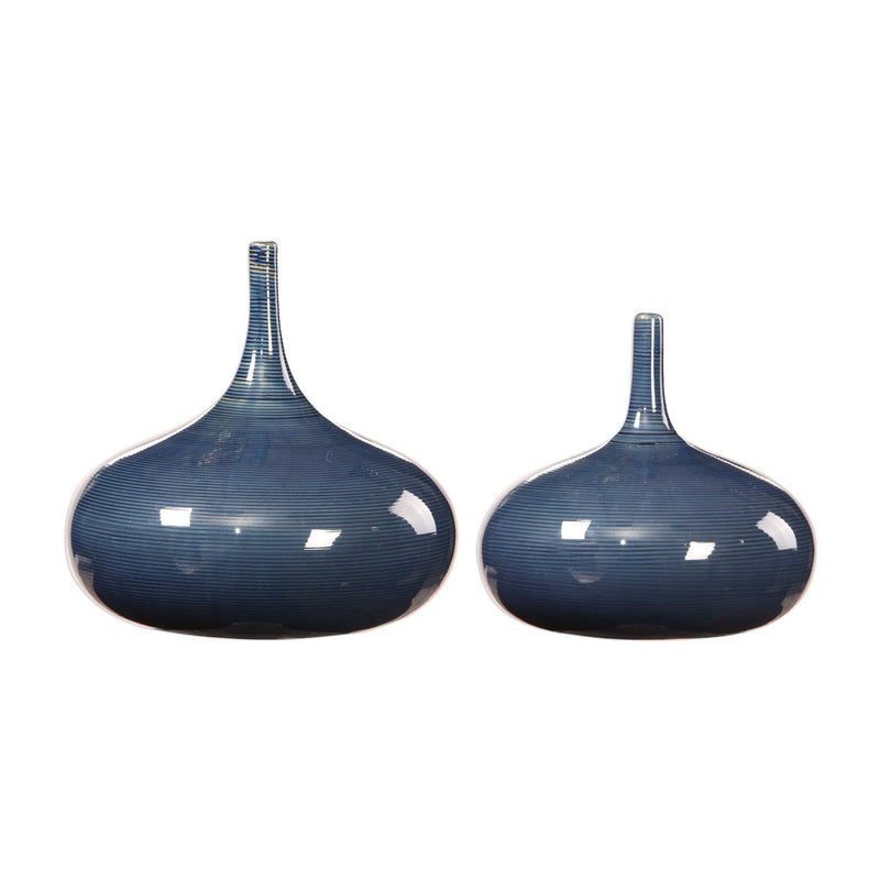 Uttermost Zayan blue vases set of 2, decorative glass vases with a modern design, perfect for home decor accents.