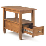 Handcrafted Warm Shaker coffee table by Simpli-Home featuring a natural wood finish and sturdy square legs.