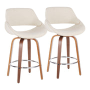 Set of two Lumi Source Fabrico Mid Century Modern counter stools with wooden seats and black metal legs.