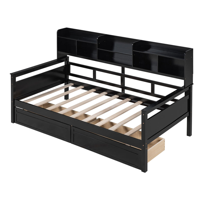 Daybed, Slat Support, With Bedside Shelves And 2 Drawers - R&R Furniture Gallery (Fountain Valley, CA)