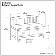 Simpli-Home Burlington entryway storage bench with drawers, made of wood with a cushioned top and multiple storage compartments.