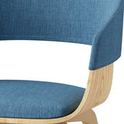 Simpli-Home Lowell mid-century modern bentwood arm chair with wooden frame and tapered legs, showcasing sleek contemporary design.
