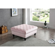 Soft Charming Traditional Ottoman by Glory Furniture, upholstered ottoman with a plush fabric and decorative wooden legs.
