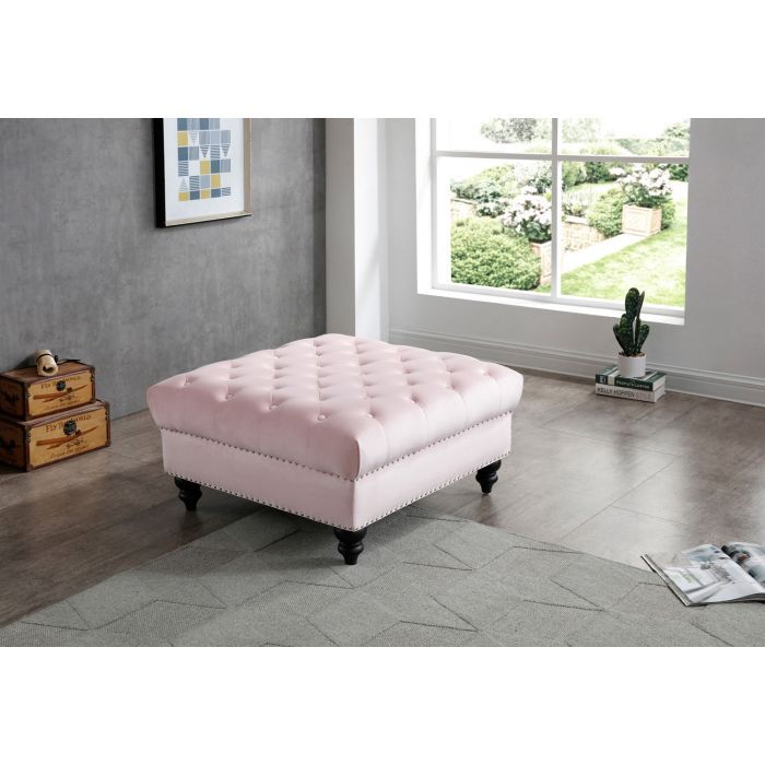 Soft Charming Traditional Ottoman by Glory Furniture, upholstered ottoman with a plush fabric and decorative wooden legs.
