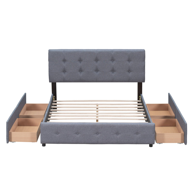 DreamHaus upholstered storage platform bed with classic headboard and built-in drawers, no box spring needed, modern bedroom furniture