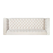 Contemporary Noble House 3-seater stationary sofa with button tufting, beige fabric, and modern design for living room decor.