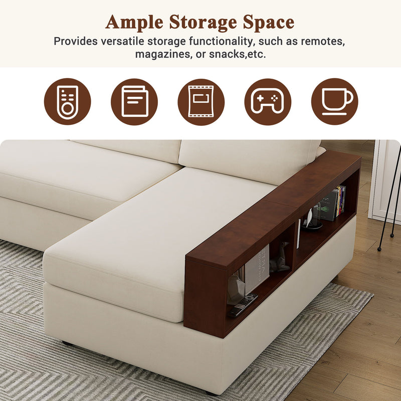 Noble House stationary sectional sofa with upholstered cushions and reversible armrests, ideal for modern living room seating.