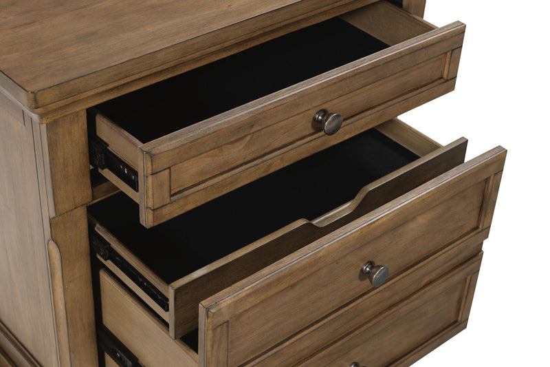Medium brown Feddinger two-drawer nightstand from Signature Design by Ashley® featuring a compact accent nightstand with sleek drawer handles.