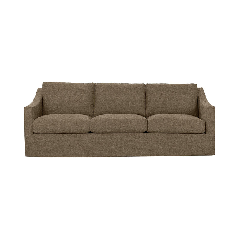 Classic Home Kipton upholstered stationary sofa with plush fabric, featuring a modern design and comfortable seating in a living room setting.